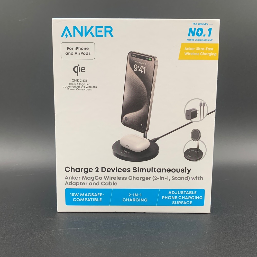 Anker MagGo Wireless Charger 2-in-1 Stand B2544 15W Qi2 MagSafe iPhone AirPods